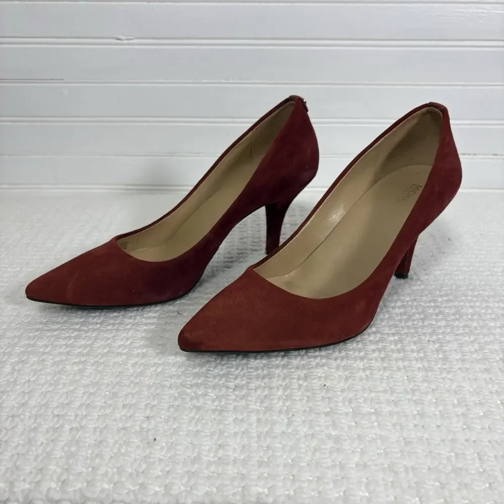 Michael Kors Dorothy Flex Suede Pumps Maroon Burgundy Pointed Toe Heels Size 8